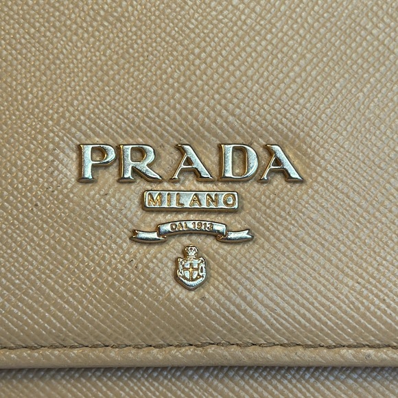 Prada Saffiano Leather Long Wallet Beige w/ Pink Leather Interior Holds phone - Picture 4 of 14